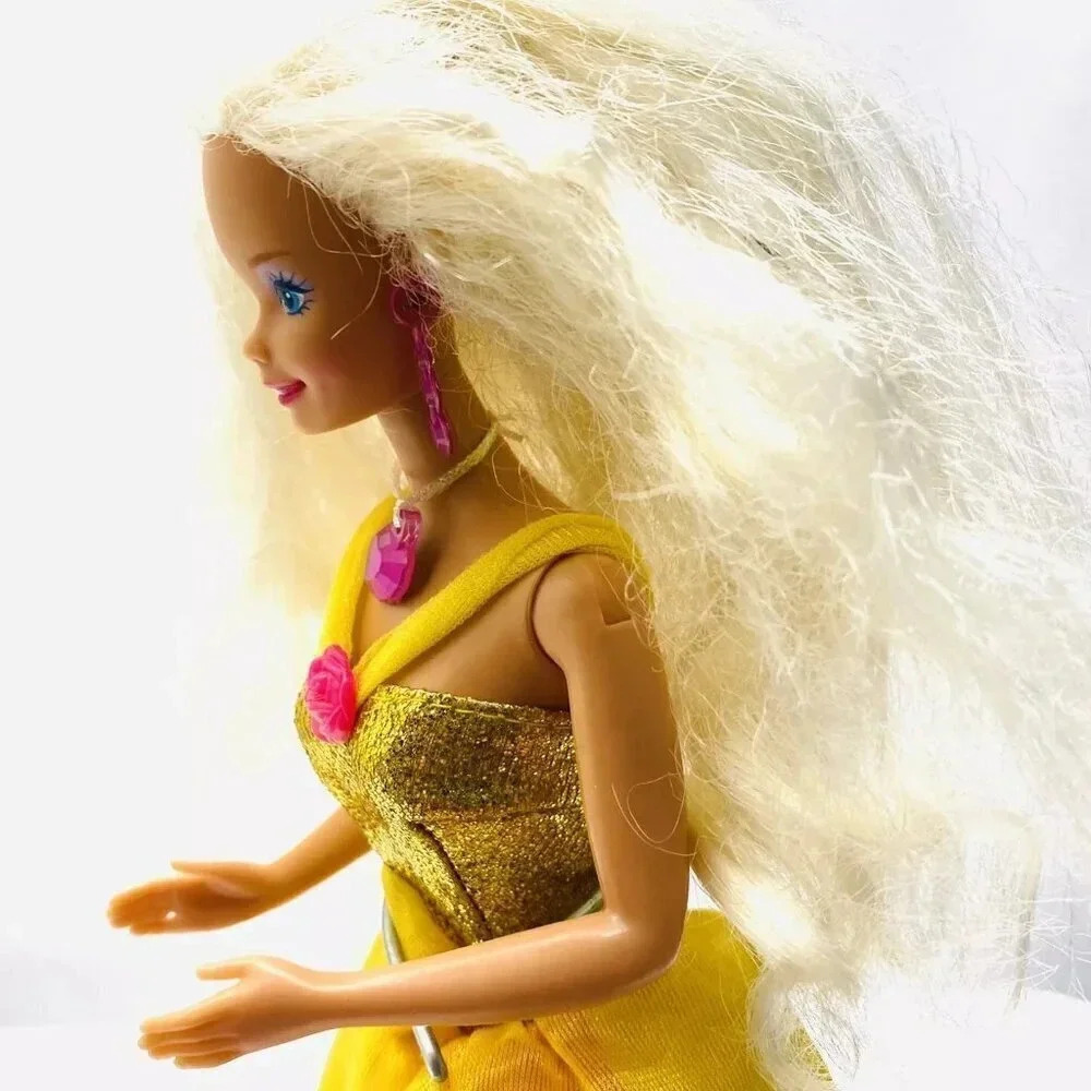 MATTEL BARBIE Doll Blonde Hair Blue Eyes Yellow Gown Earrings/Necklace 12" Tall - Picture 7 of 11